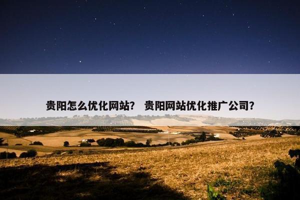 贵阳怎么优化网站？ 贵阳网站优化推广公司？
