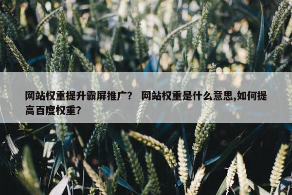 网站权重提升霸屏推广？ 网站权重是什么意思,如何提高百度权重？