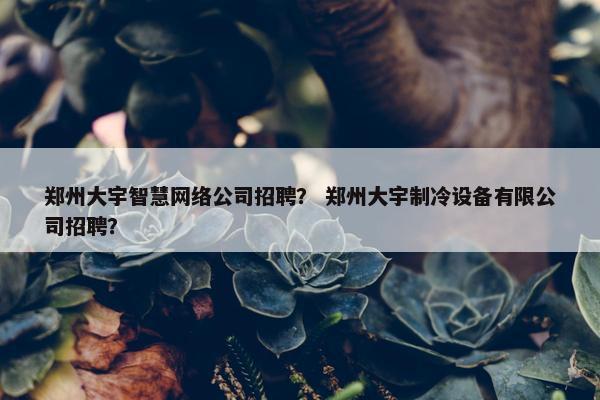 郑州大宇智慧网络公司招聘？ 郑州大宇制冷设备有限公司招聘？