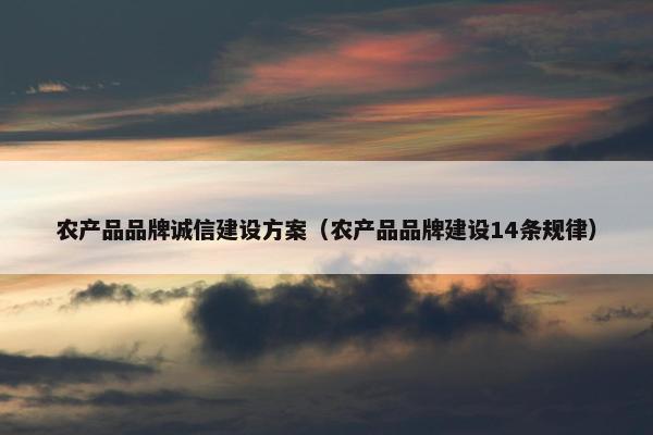 农产品品牌诚信建设方案（农产品品牌建设14条规律）